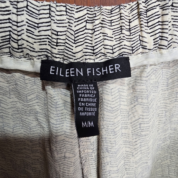 Eileen Fisher Ecru Broken Chevron Pattern Wide Crop Pants - Medium - Picture 5 of 11